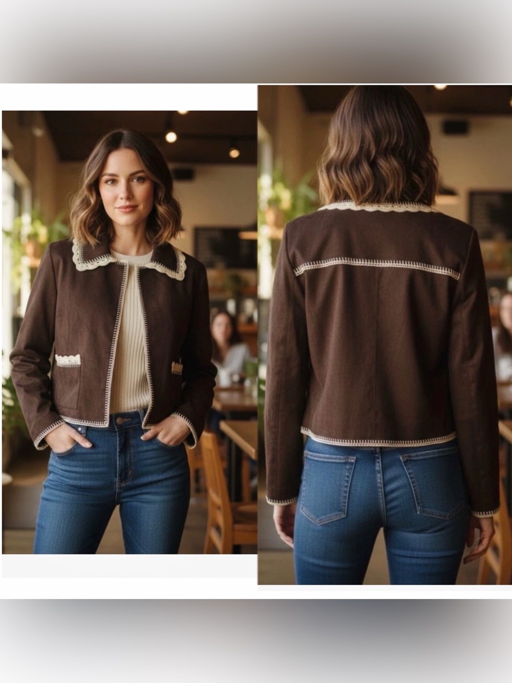 Bagatelle Suede Jacket Peter Pan Brown Cropped Jacket